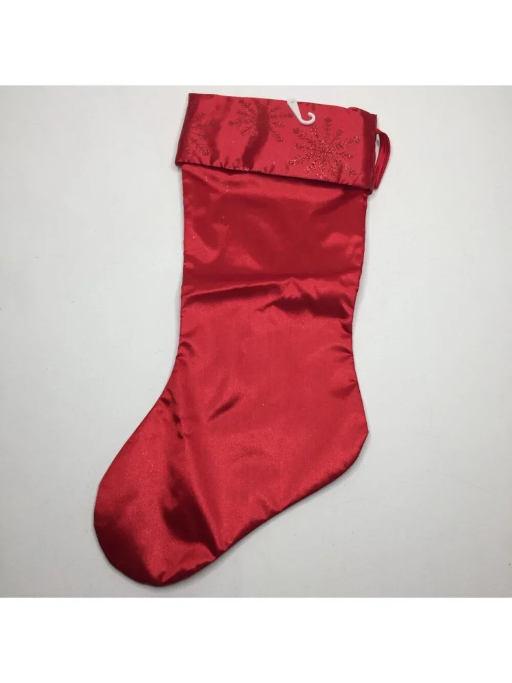 Elegant Red Glitter Snowflake Quilted Christmas Stocking Holiday Decoration